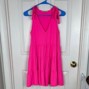 Amanda Uprichard Hot Pink Tie Sleeves Tiered Dress - XS